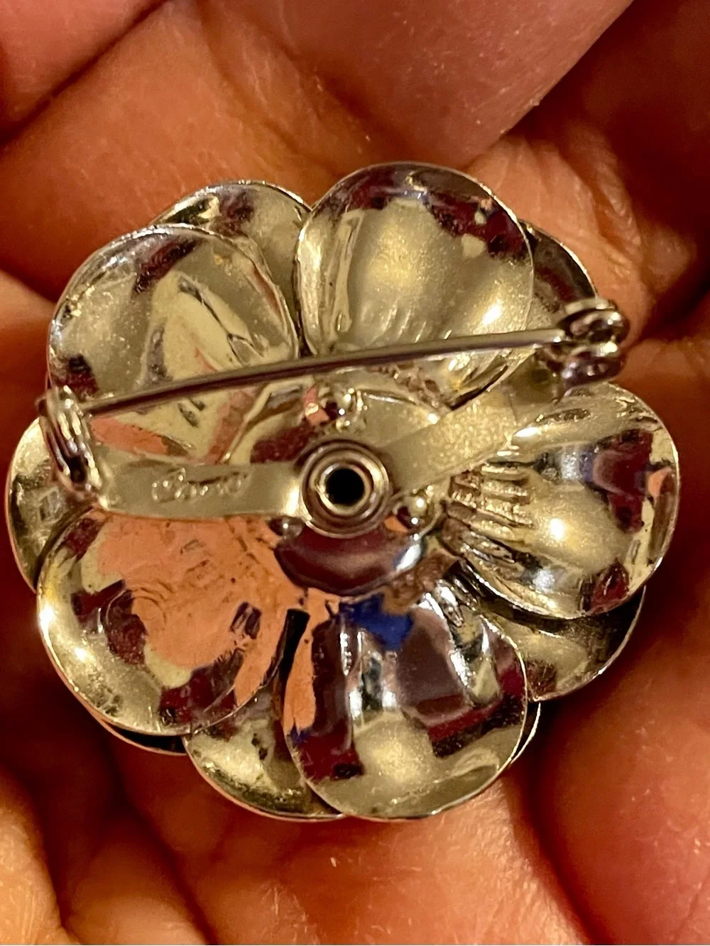 Coro Silver-Tone Floral Brooch with Pearl Center